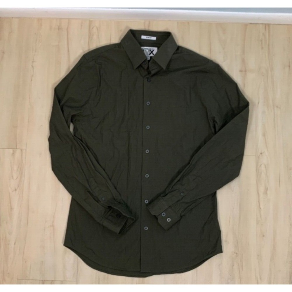 ExpressMen 1MX Men's Size Medium 15-16 Slim Fit Casual Button Down Shirt Green